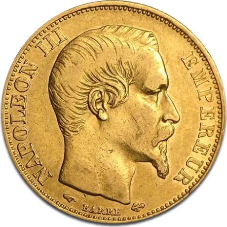 Zlatá mince 20 franků Napoléon III (bez věnce) - různé roky, Francie