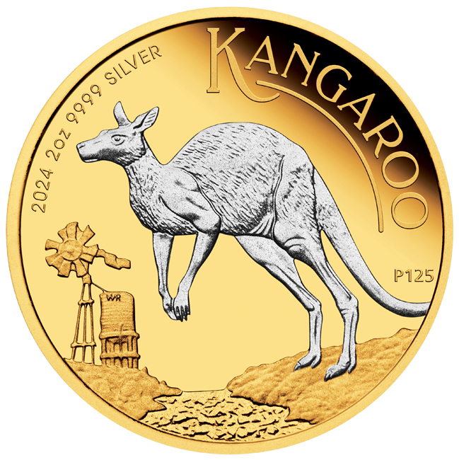 Australský klokan v etuji 2024, 2 oz stříbra pozlaceno