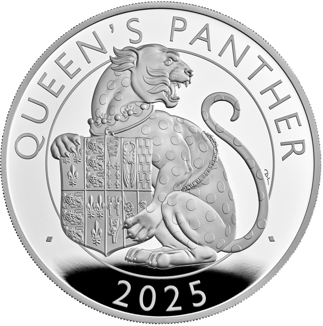 Tudorovský panter 2025 - mincovna Royal Mint -UK, 5 oz stříbra v etuji