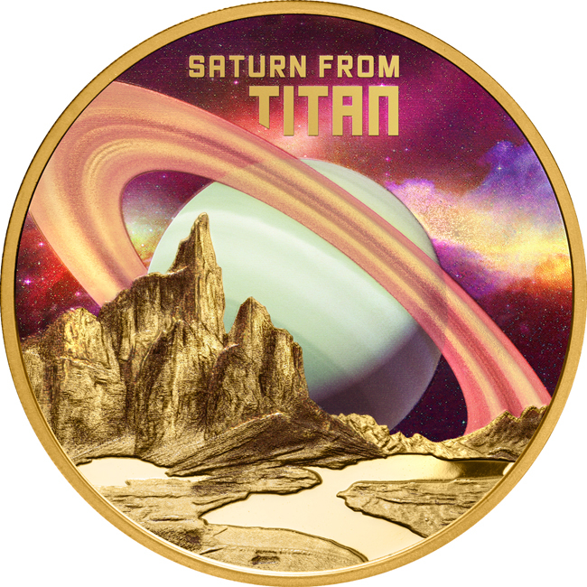 Planeta Saturn - pohled z Titanu, 1 oz zlata