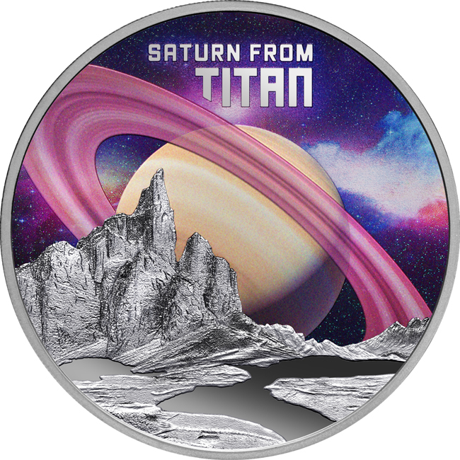 Planeta Saturn - pohled z Titanu, 1 oz stříbra