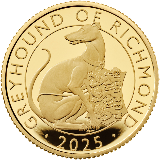 Tudorovská zvířata - Greyhound of Richmond 2025, 1/4 oz zlata v etuji